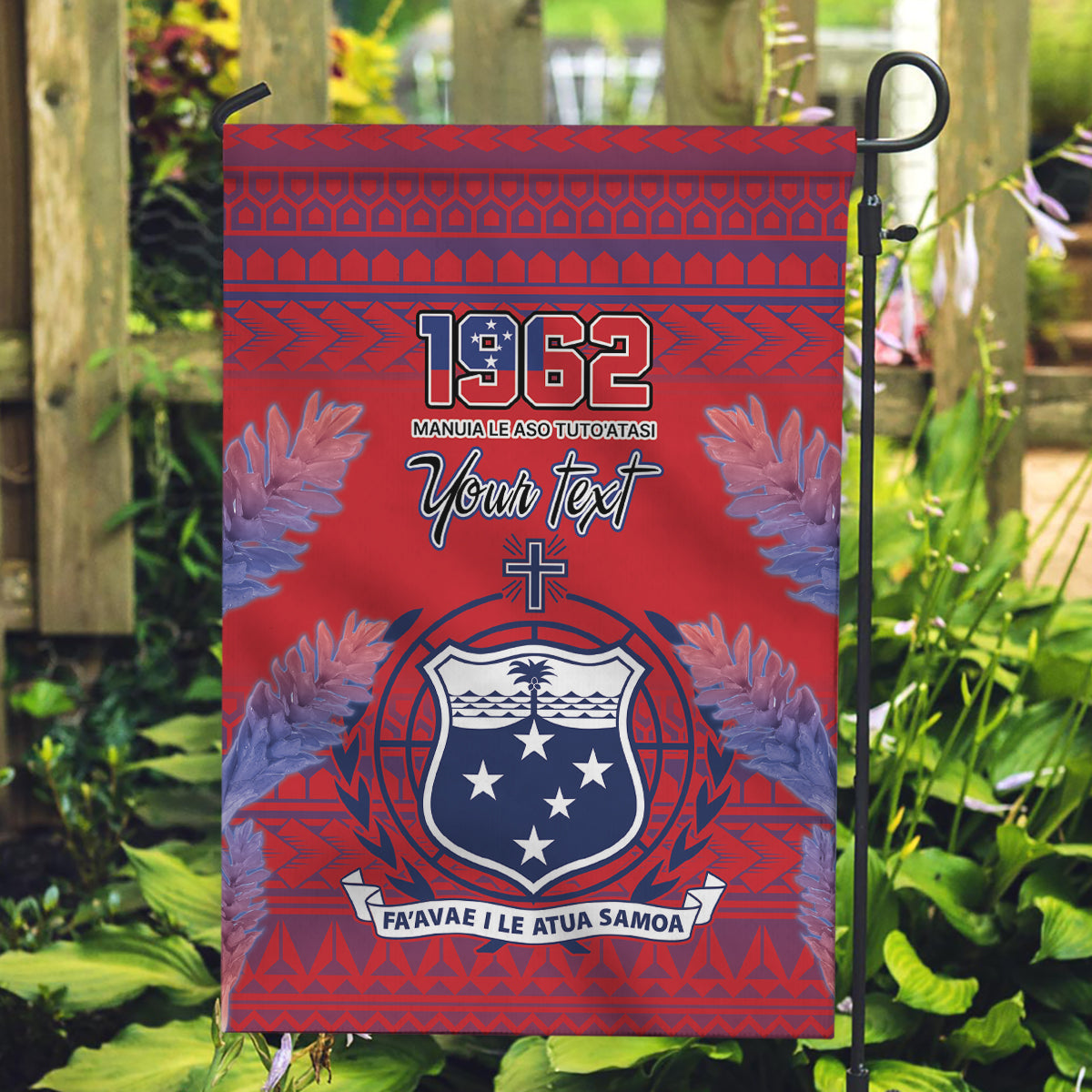 Custom Samoa 1962 Independence Day Custom Garden Flag Manuia le Aso Tuto'atasi Ula Nifo Red Art