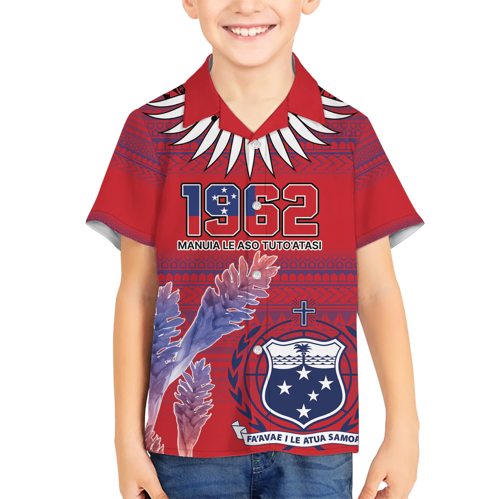 Custom Samoa 1962 Independence Day Custom Kid Hawaiian Shirt Manuia le Aso Tuto'atasi Ula Nifo Red Art LT9 Kid Red - Polynesian Pride