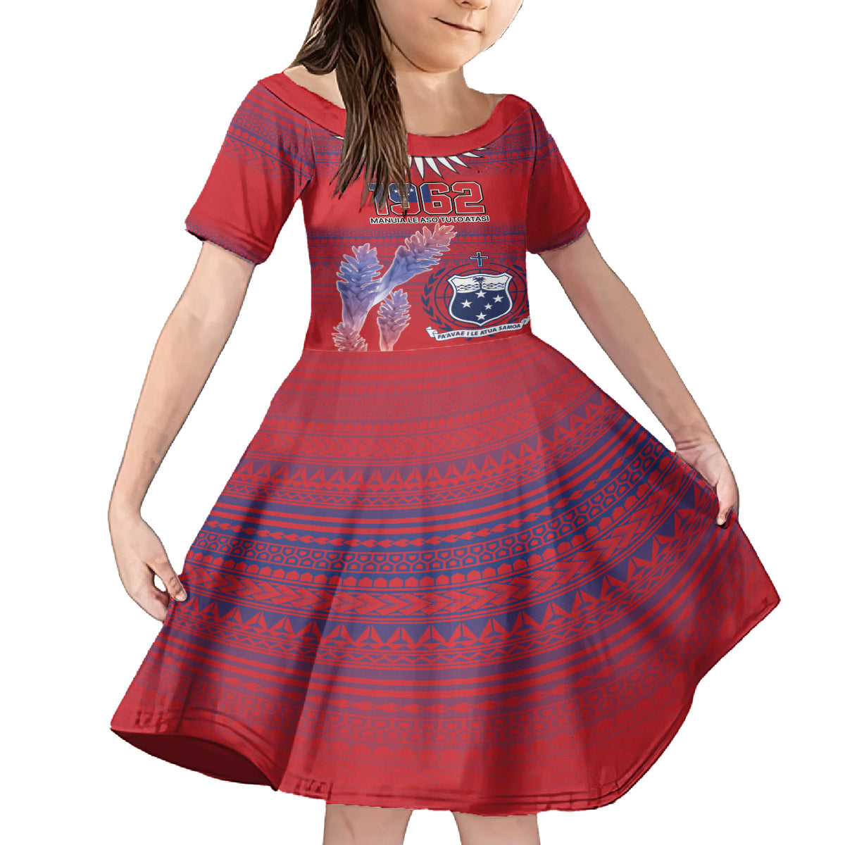 Custom Samoa 1962 Independence Day Custom Kid Short Sleeve Dress Manuia le Aso Tuto'atasi Ula Nifo Red Art