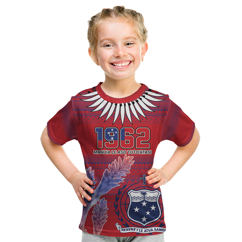 Custom Samoa 1962 Independence Day Custom Kid T Shirt Manuia le Aso Tuto'atasi Ula Nifo Red Art LT9 Red - Polynesian Pride