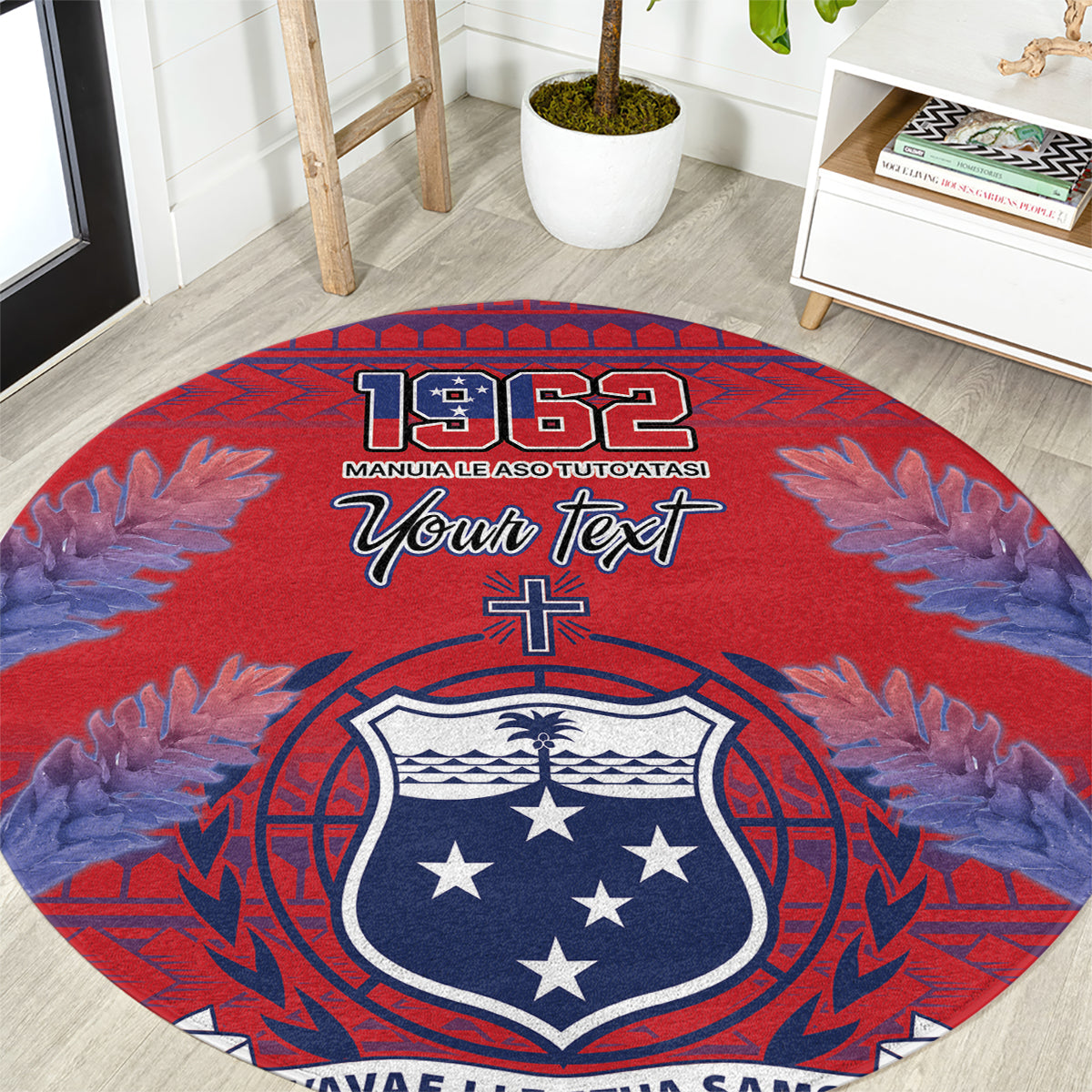 Custom Samoa 1962 Independence Day Custom Round Carpet Manuia le Aso Tuto'atasi Ula Nifo Red Art