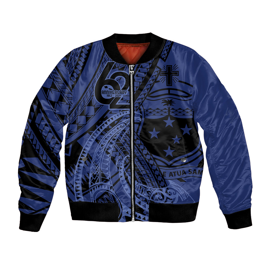 Custom Samoa 62nd Manuia le Aso Tuto'atasi Bomber Jacket Samoan Tatau Blue Art LT9 Unisex Blue - Polynesian Pride