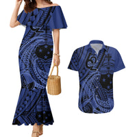 Custom Samoa 62nd Manuia le Aso Tuto'atasi Couples Matching Mermaid Dress and Hawaiian Shirt Samoan Tatau Blue Art