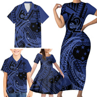 Custom Samoa 62nd Manuia le Aso Tuto'atasi Family Matching Short Sleeve Bodycon Dress and Hawaiian Shirt Samoan Tatau Blue Art