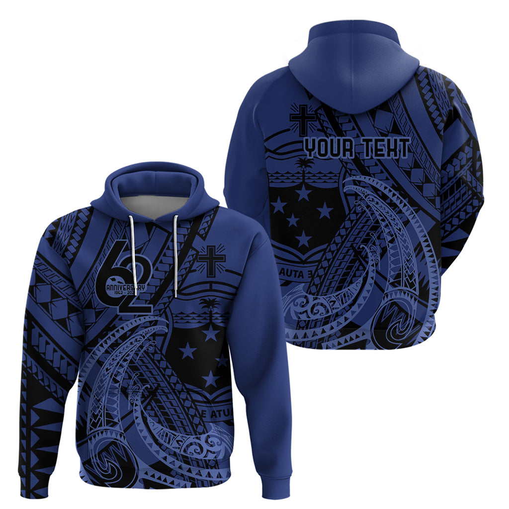 Custom Samoa 62nd Manuia le Aso Tuto'atasi Hoodie Samoan Tatau Blue Art