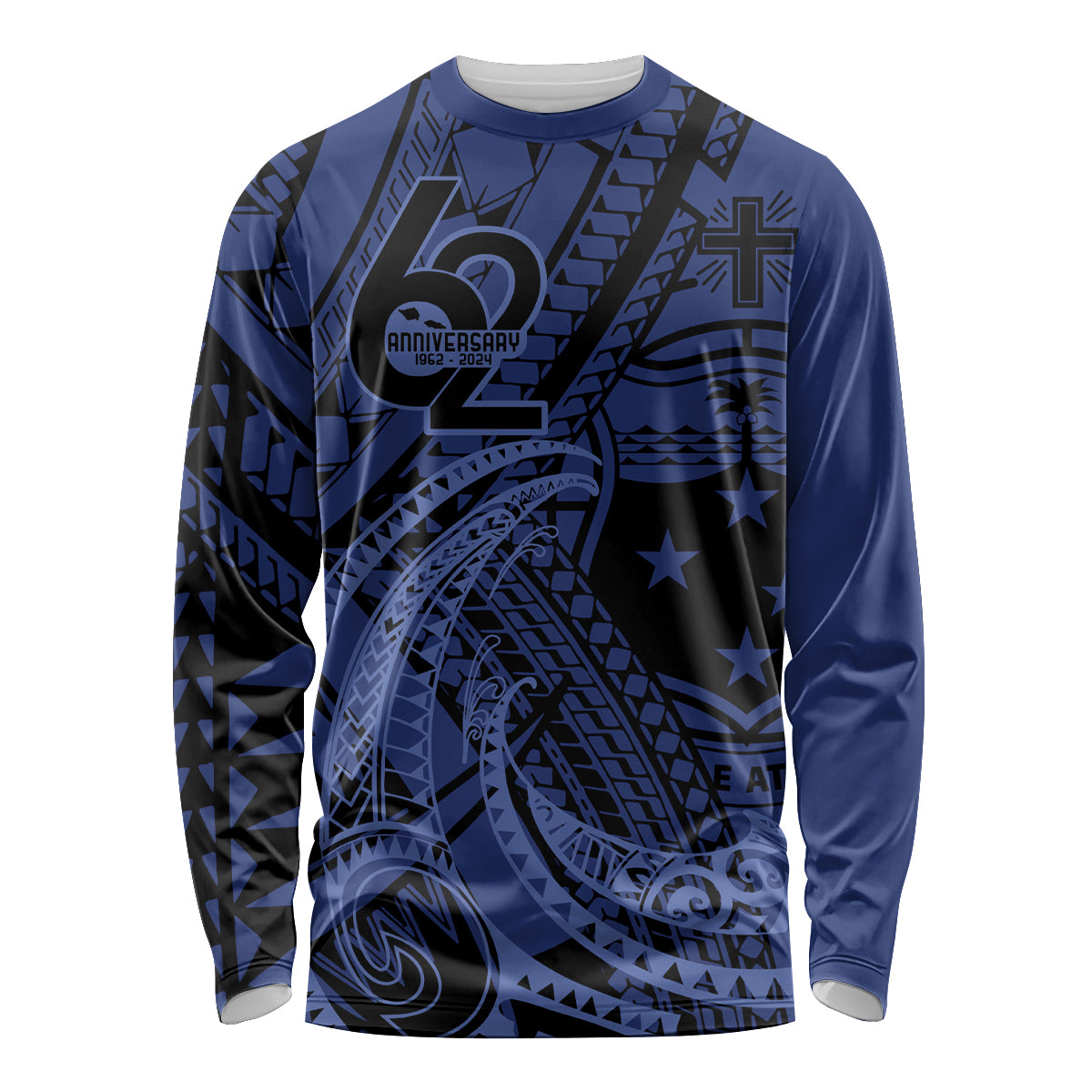 Custom Samoa 62nd Manuia le Aso Tuto'atasi Long Sleeve Shirt Samoan Tatau Blue Art LT9 Unisex Blue - Polynesian Pride