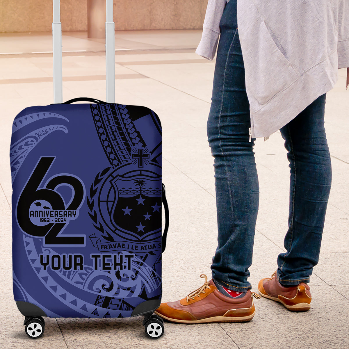 Custom Samoa 62nd Manuia le Aso Tuto'atasi Luggage Cover Samoan Tatau Blue Art LT9 Blue - Polynesian Pride