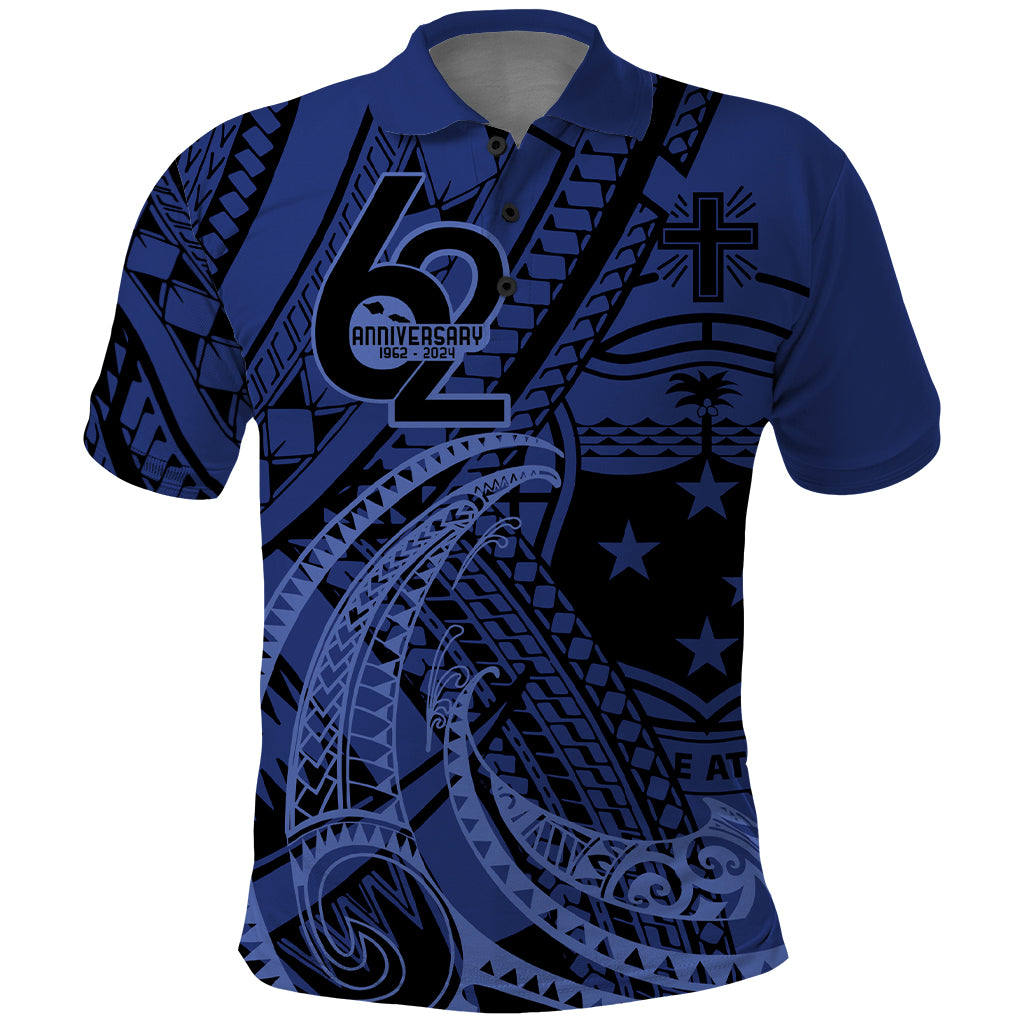 Custom Samoa 62nd Manuia le Aso Tuto'atasi Polo Shirt Samoan Tatau Blue Art