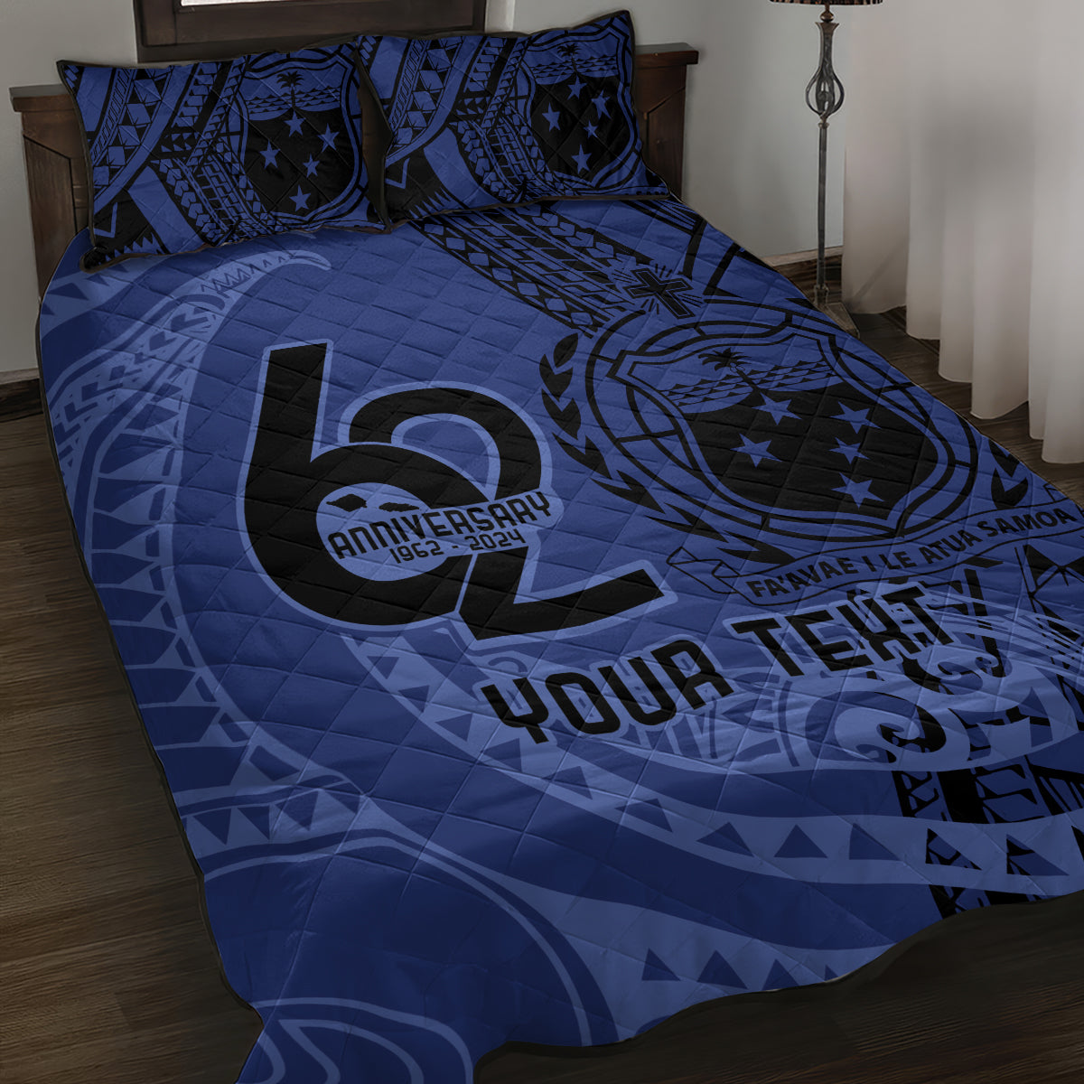 Custom Samoa 62nd Manuia le Aso Tuto'atasi Quilt Bed Set Samoan Tatau Blue Art LT9 Blue - Polynesian Pride