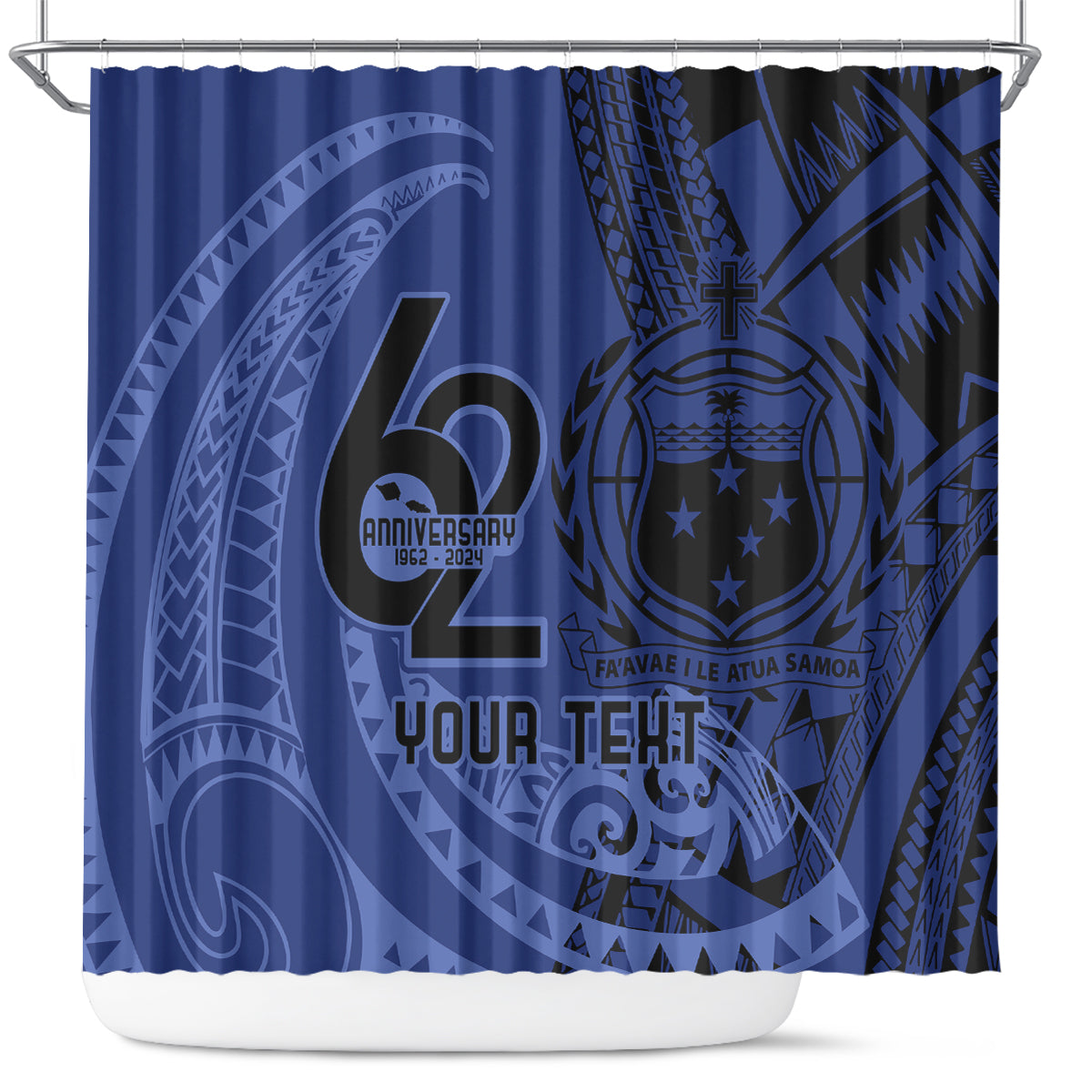 Custom Samoa 62nd Manuia le Aso Tuto'atasi Shower Curtain Samoan Tatau Blue Art LT9 Blue - Polynesian Pride