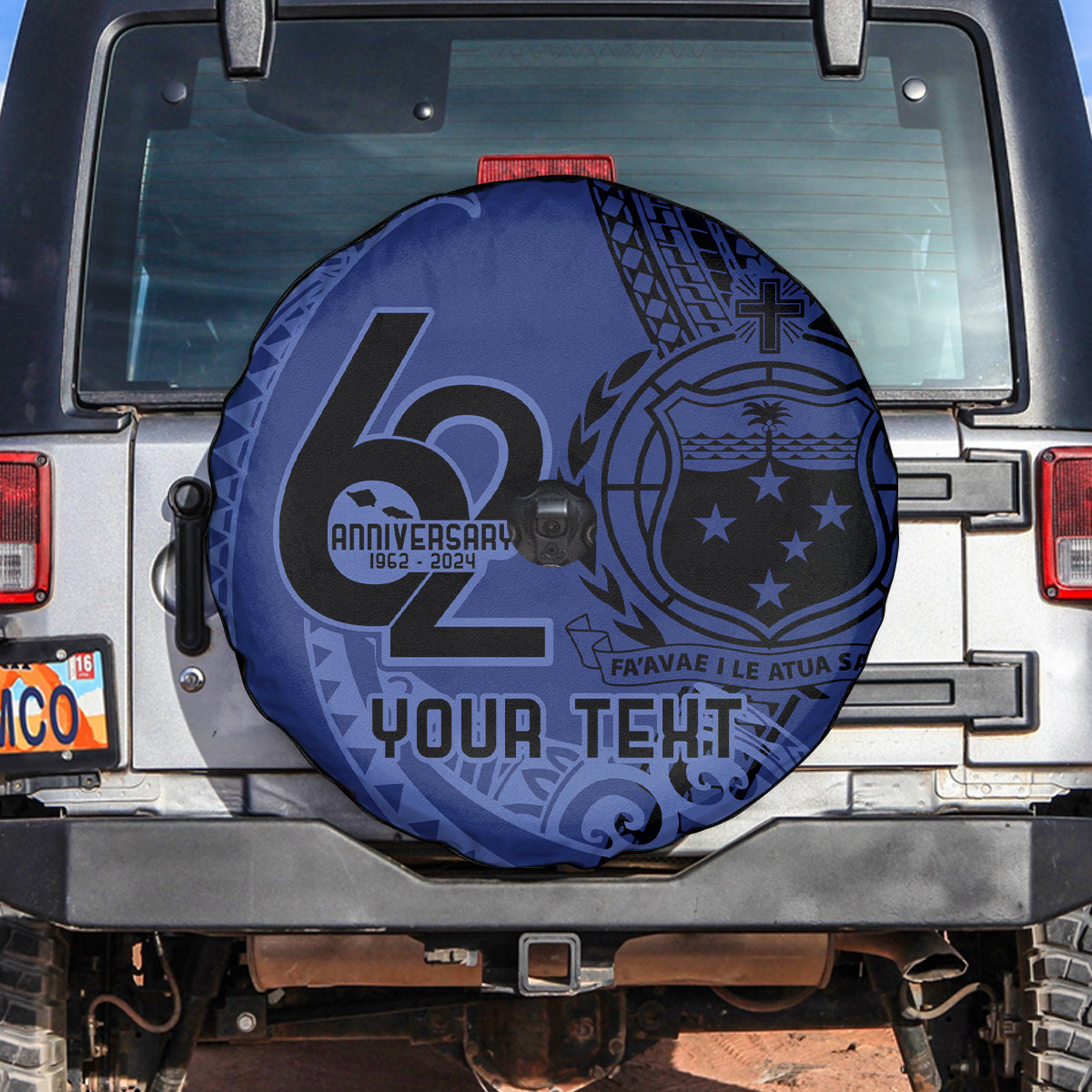 Custom Samoa 62nd Manuia le Aso Tuto'atasi Spare Tire Cover Samoan Tatau Blue Art LT9 Blue - Polynesian Pride