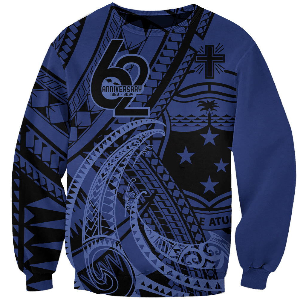 Custom Samoa 62nd Manuia le Aso Tuto'atasi Sweatshirt Samoan Tatau Blue Art LT9 Unisex Blue - Polynesian Pride