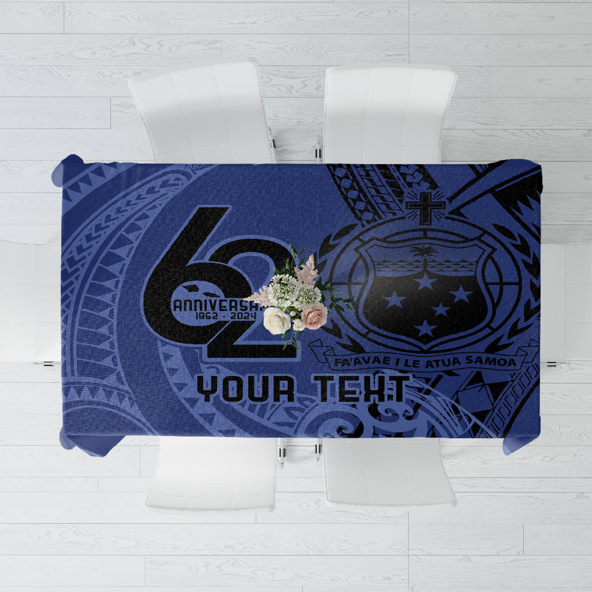 Custom Samoa 62nd Manuia le Aso Tuto'atasi Tablecloth Samoan Tatau Blue Art LT9 Blue - Polynesian Pride