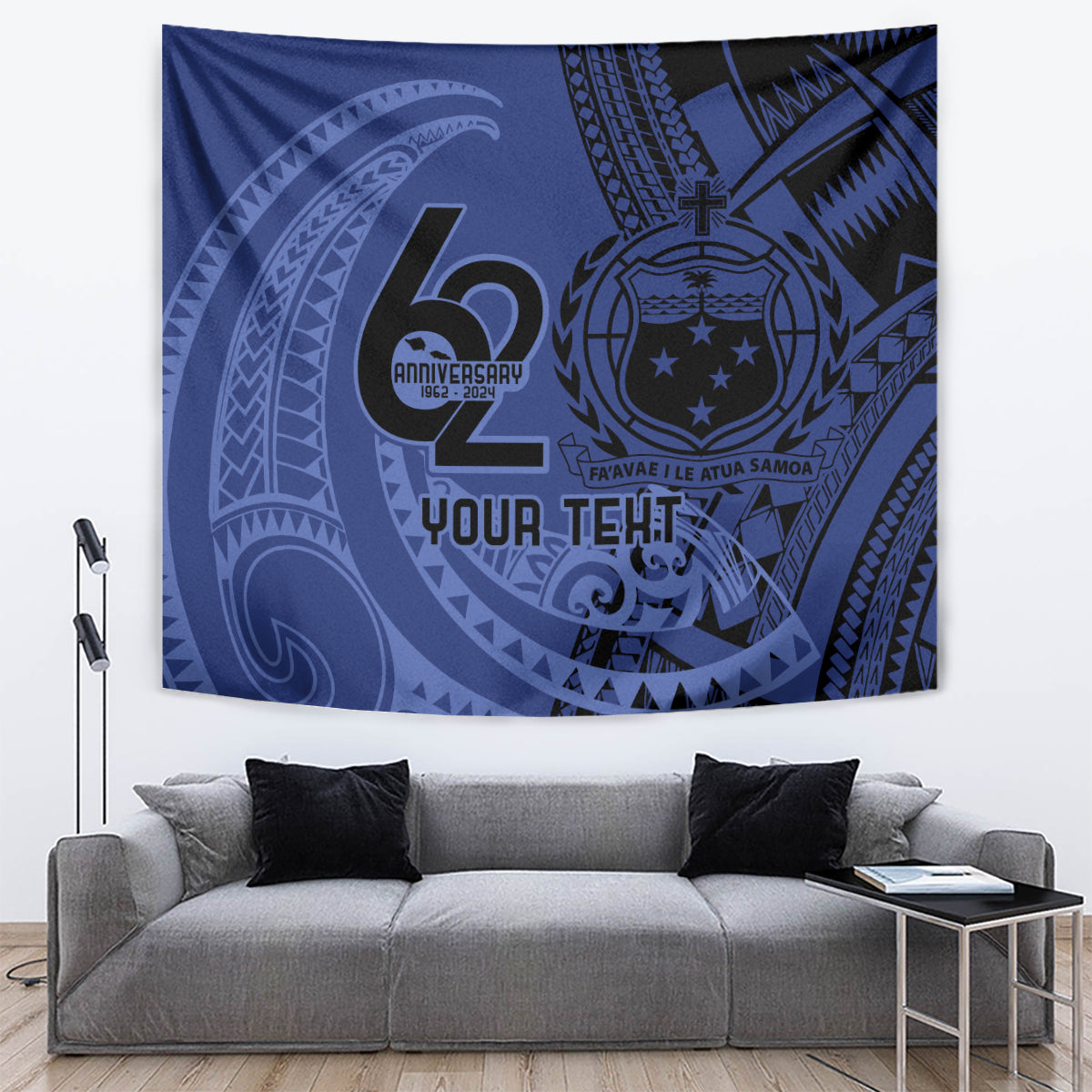 Custom Samoa 62nd Manuia le Aso Tuto'atasi Tapestry Samoan Tatau Blue Art LT9 Blue - Polynesian Pride