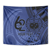 Custom Samoa 62nd Manuia le Aso Tuto'atasi Tapestry Samoan Tatau Blue Art