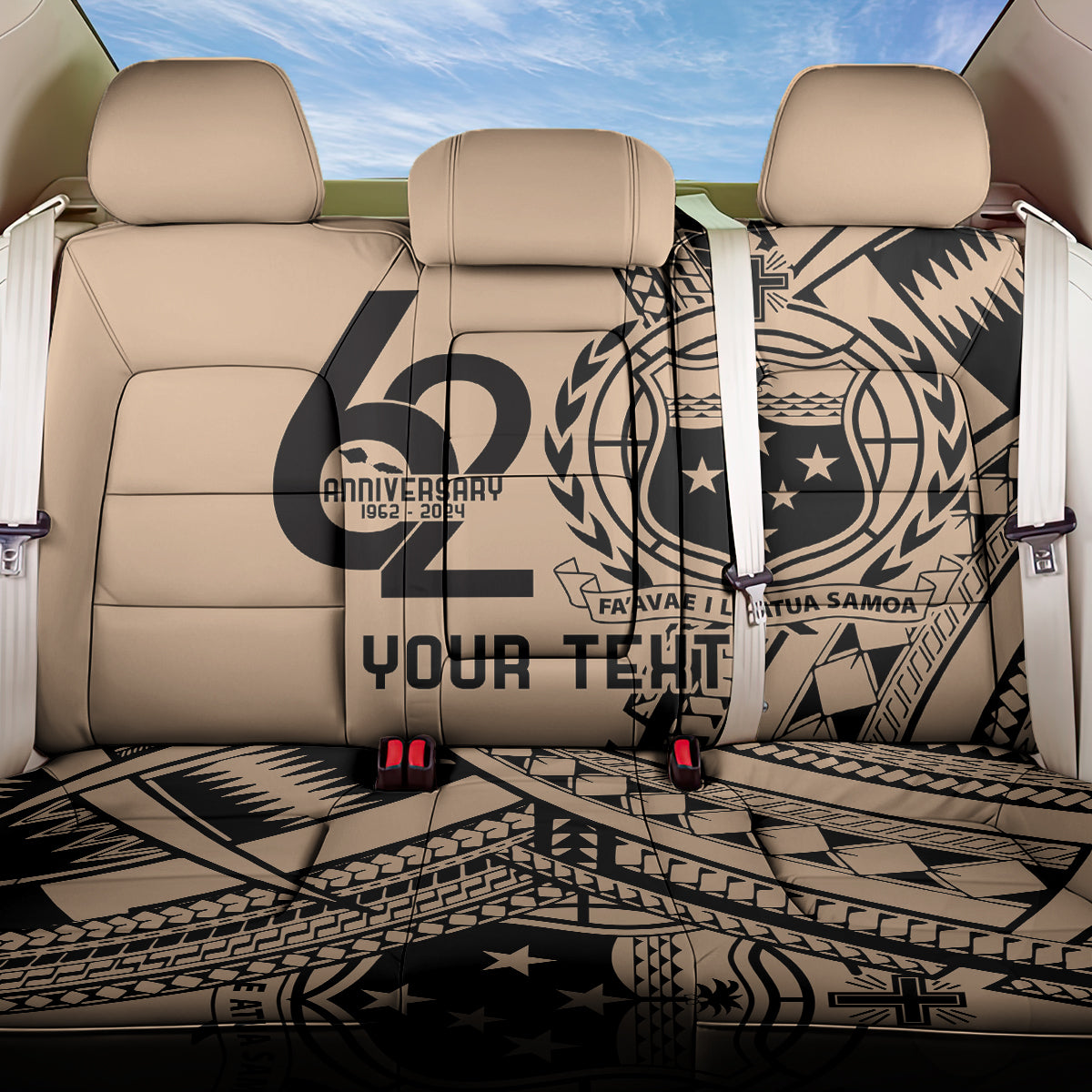 Custom Samoa Manuia le 62 Tausaga O le Tuto’atasi Back Car Seat Cover Samoan Tatau Beige Art