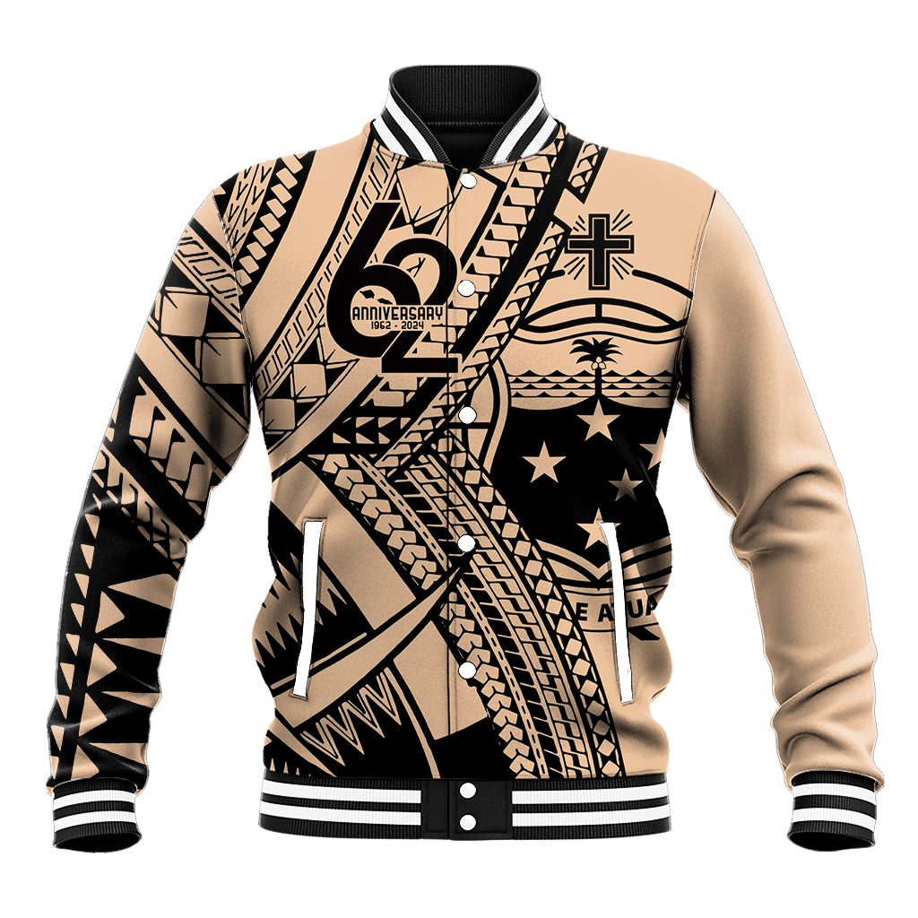 Custom Samoa Manuia le 62 Tausaga O le Tutoatasi Baseball Jacket Samoan Tatau Beige Art LT9 Unisex Beige - Polynesian Pride