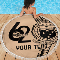 Custom Samoa Manuia le 62 Tausaga O le Tuto’atasi Beach Blanket Samoan Tatau Beige Art