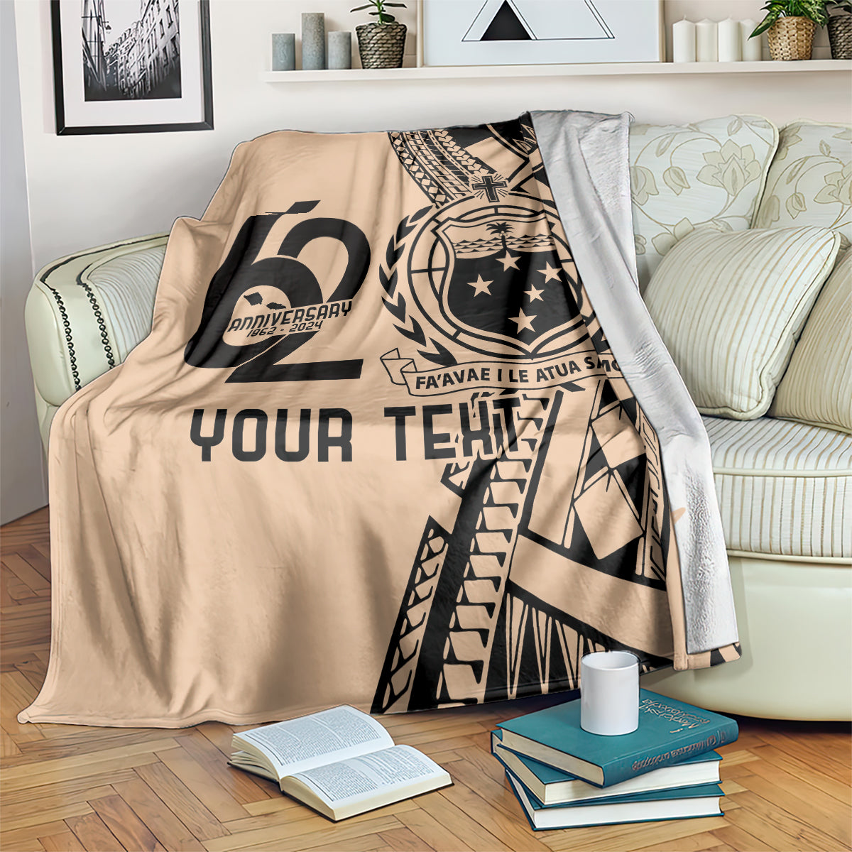 Custom Samoa Manuia le 62 Tausaga O le Tutoatasi Blanket Samoan Tatau Beige Art LT9 Beige - Polynesian Pride