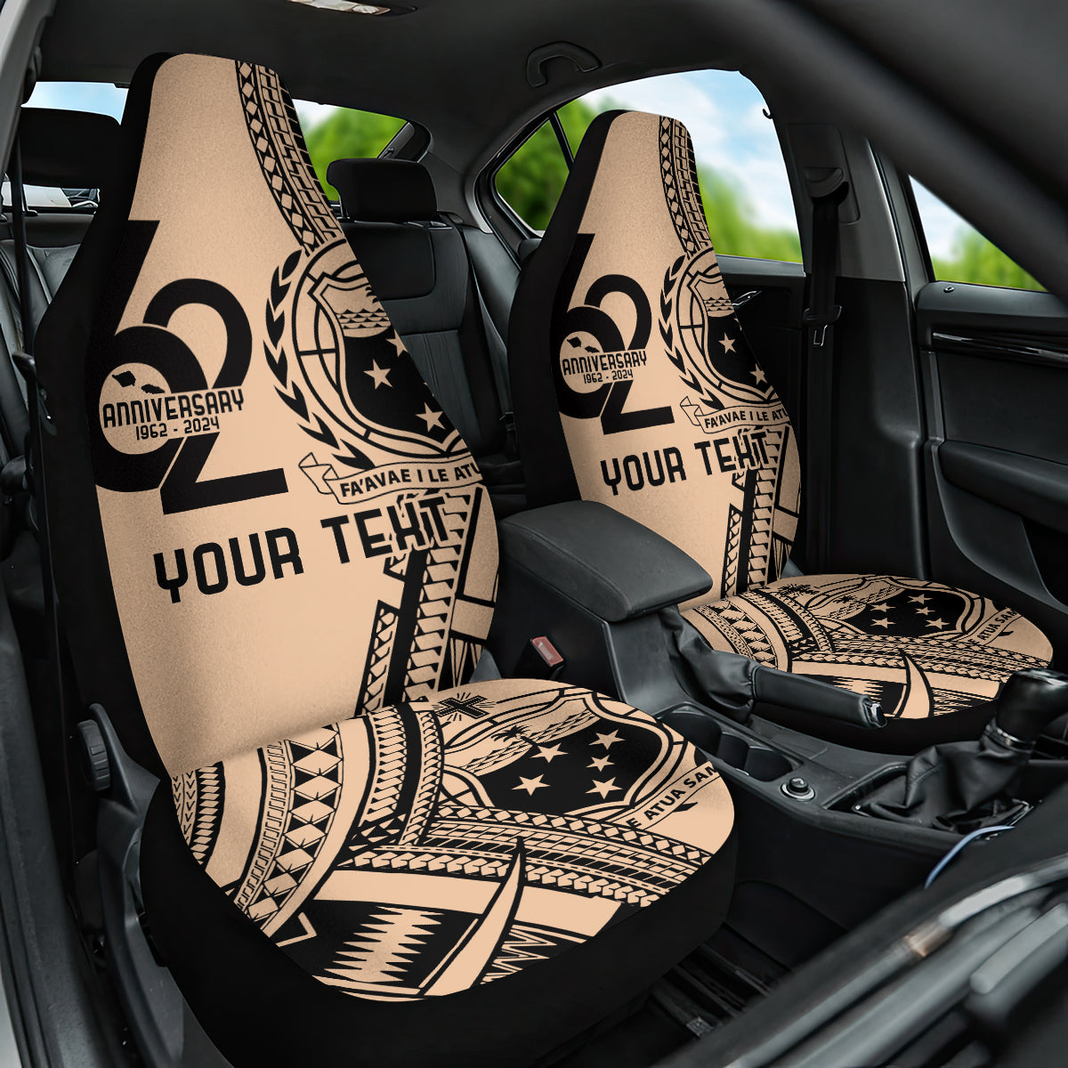 Custom Samoa Manuia le 62 Tausaga O le Tuto’atasi Car Seat Cover Samoan Tatau Beige Art