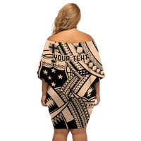 Custom Samoa Manuia le 62 Tausaga O le Tuto’atasi Family Matching Off Shoulder Short Dress and Hawaiian Shirt Samoan Tatau Beige Art