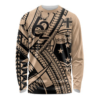Custom Samoa Manuia le 62 Tausaga O le Tuto’atasi Long Sleeve Shirt Samoan Tatau Beige Art