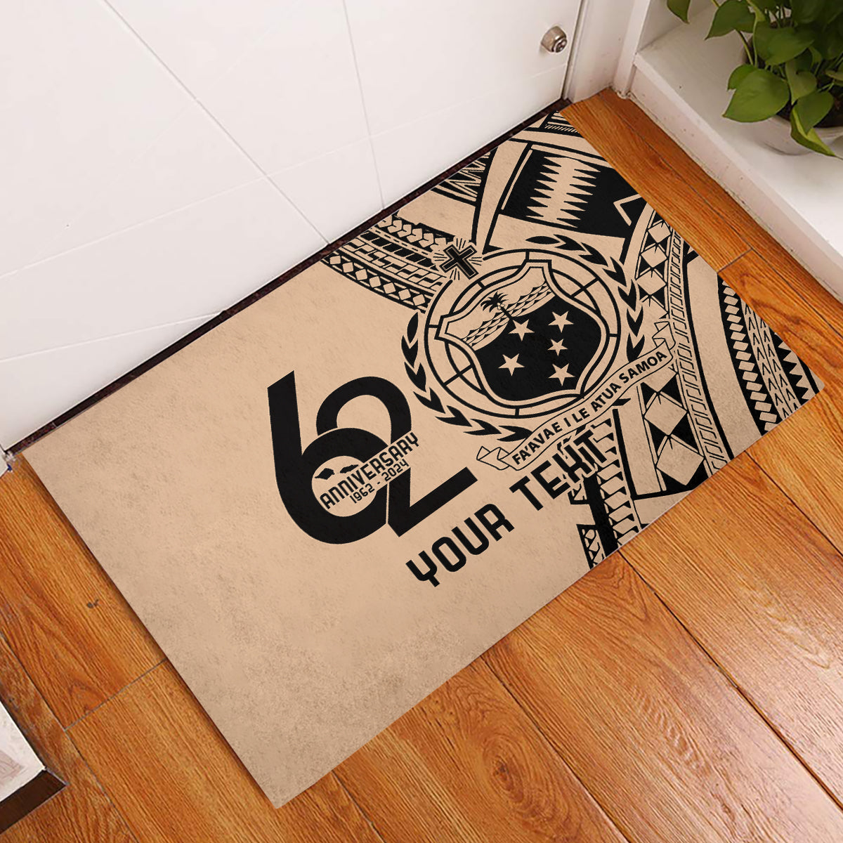 Custom Samoa Manuia le 62 Tausaga O le Tutoatasi Rubber Doormat Samoan Tatau Beige Art LT9 Beige - Polynesian Pride