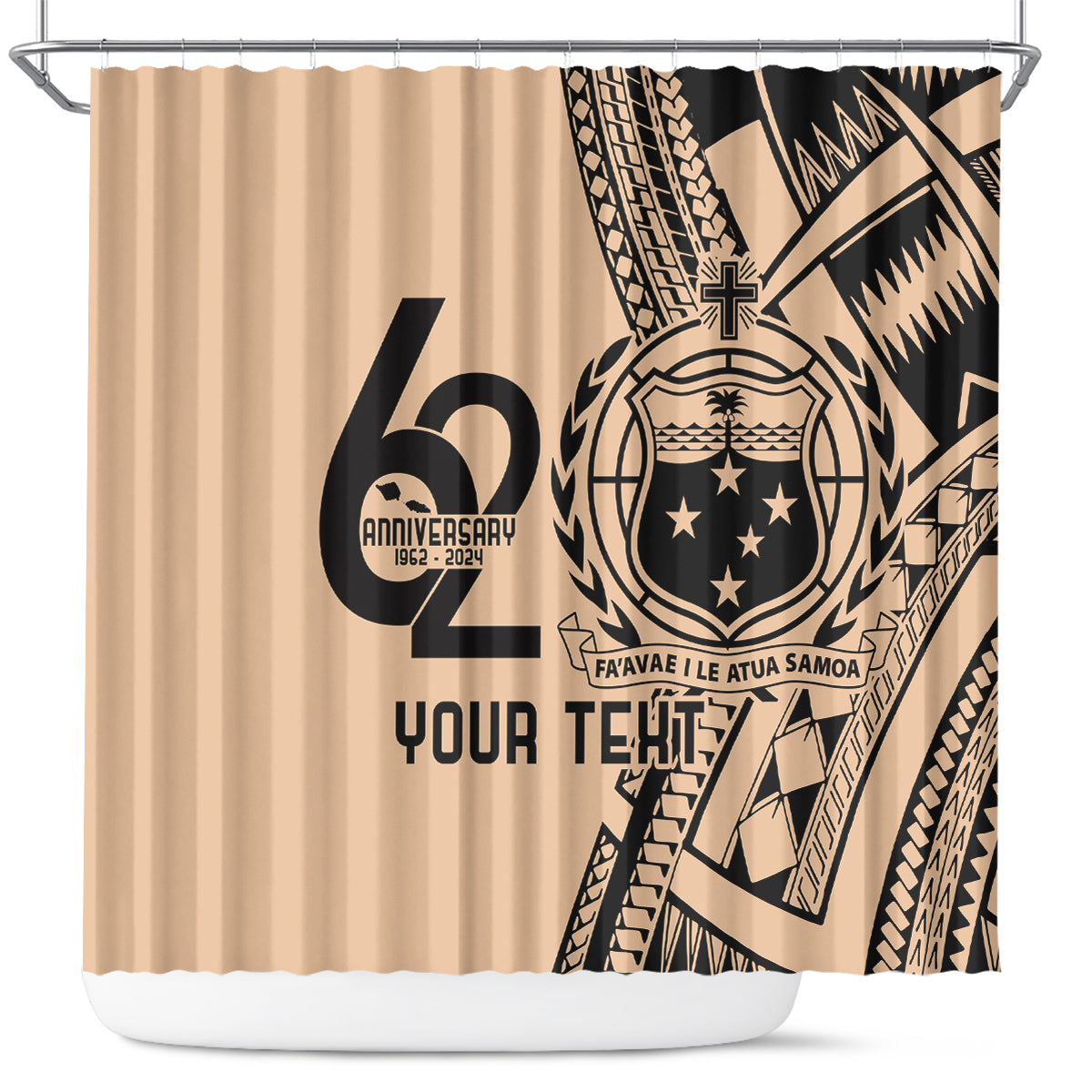 Custom Samoa Manuia le 62 Tausaga O le Tutoatasi Shower Curtain Samoan Tatau Beige Art LT9 Beige - Polynesian Pride