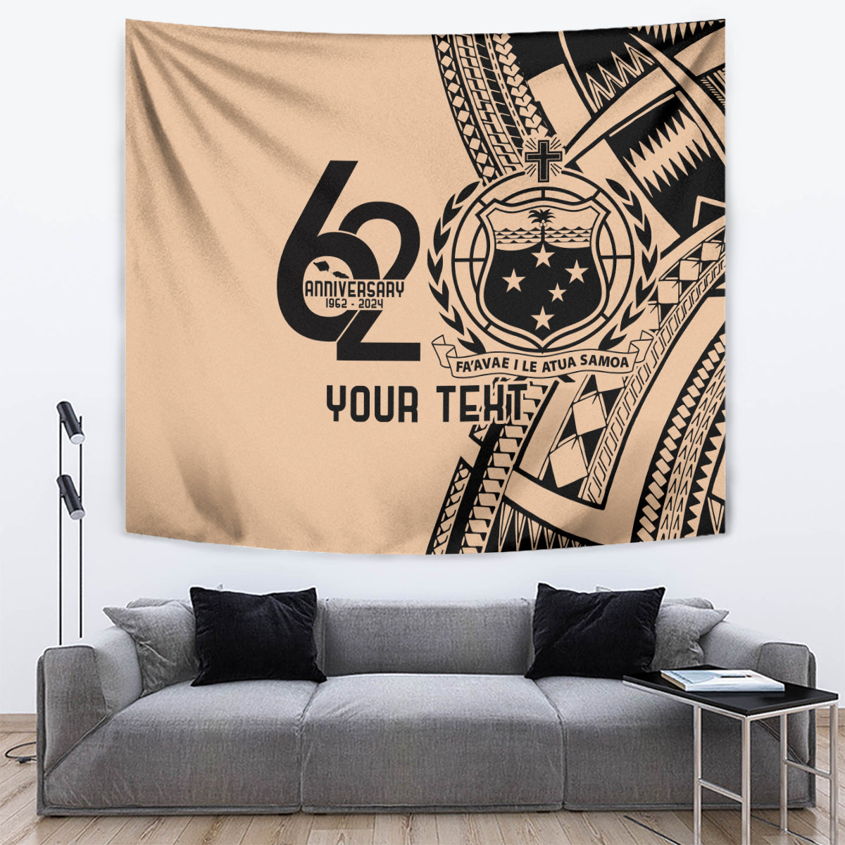 Custom Samoa Manuia le 62 Tausaga O le Tutoatasi Tapestry Samoan Tatau Beige Art LT9 Beige - Polynesian Pride