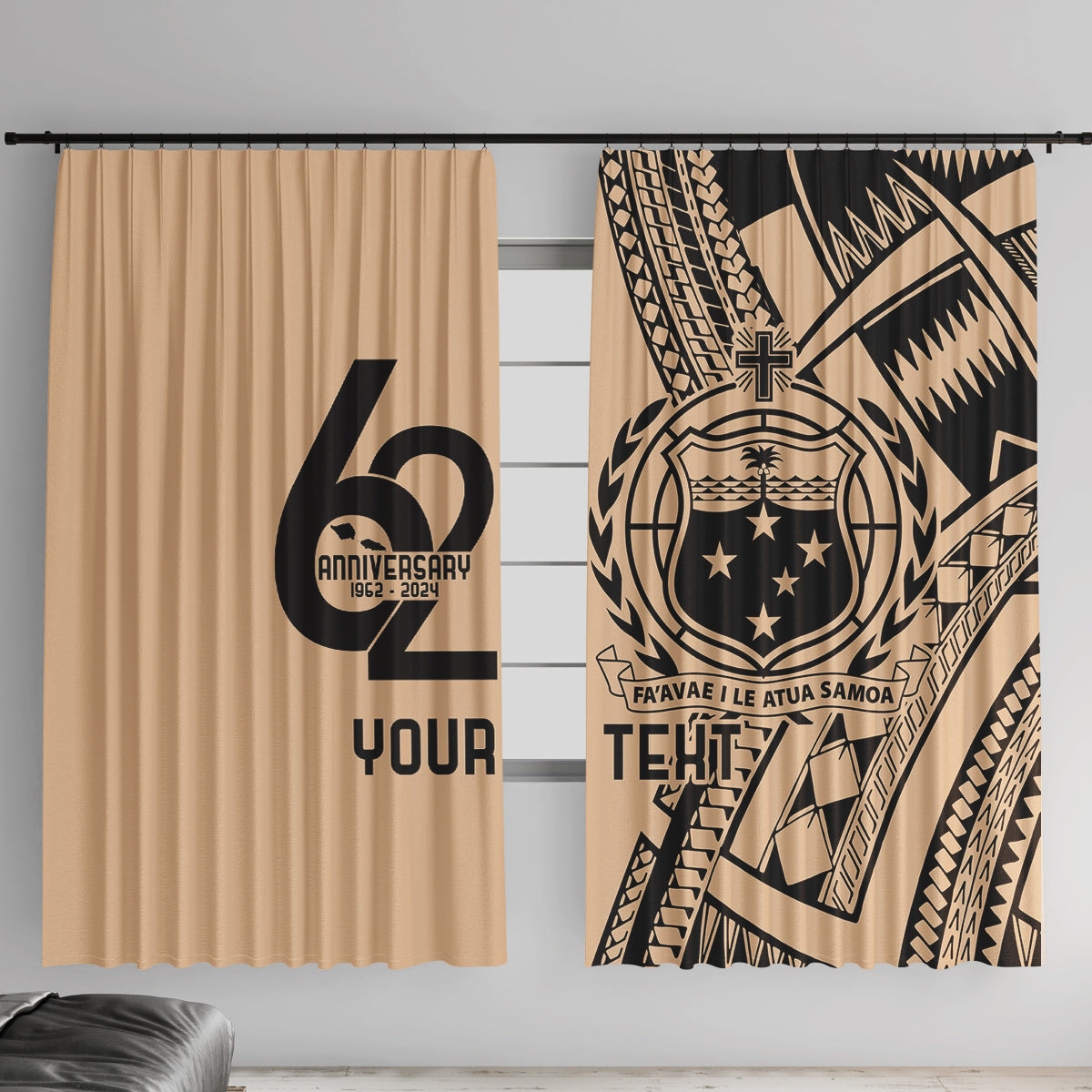 Custom Samoa Manuia le 62 Tausaga O le Tutoatasi Window Curtain Samoan Tatau Beige Art LT9 With Hooks Beige - Polynesian Pride
