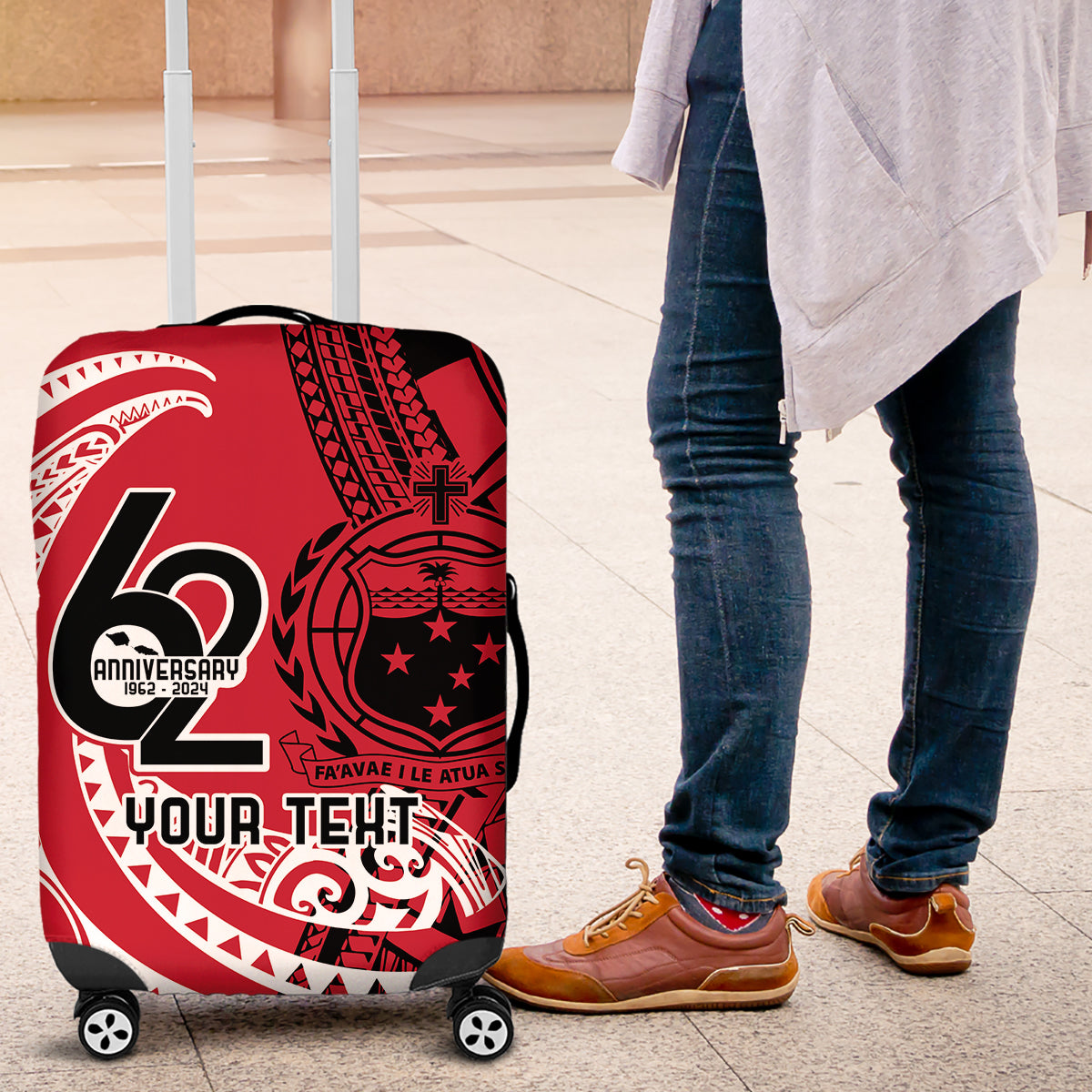 Custom Samoa Manuia le 62 Tausaga O le Tutoatasi Luggage Cover Samoan Tatau Red Art LT9 Red - Polynesian Pride
