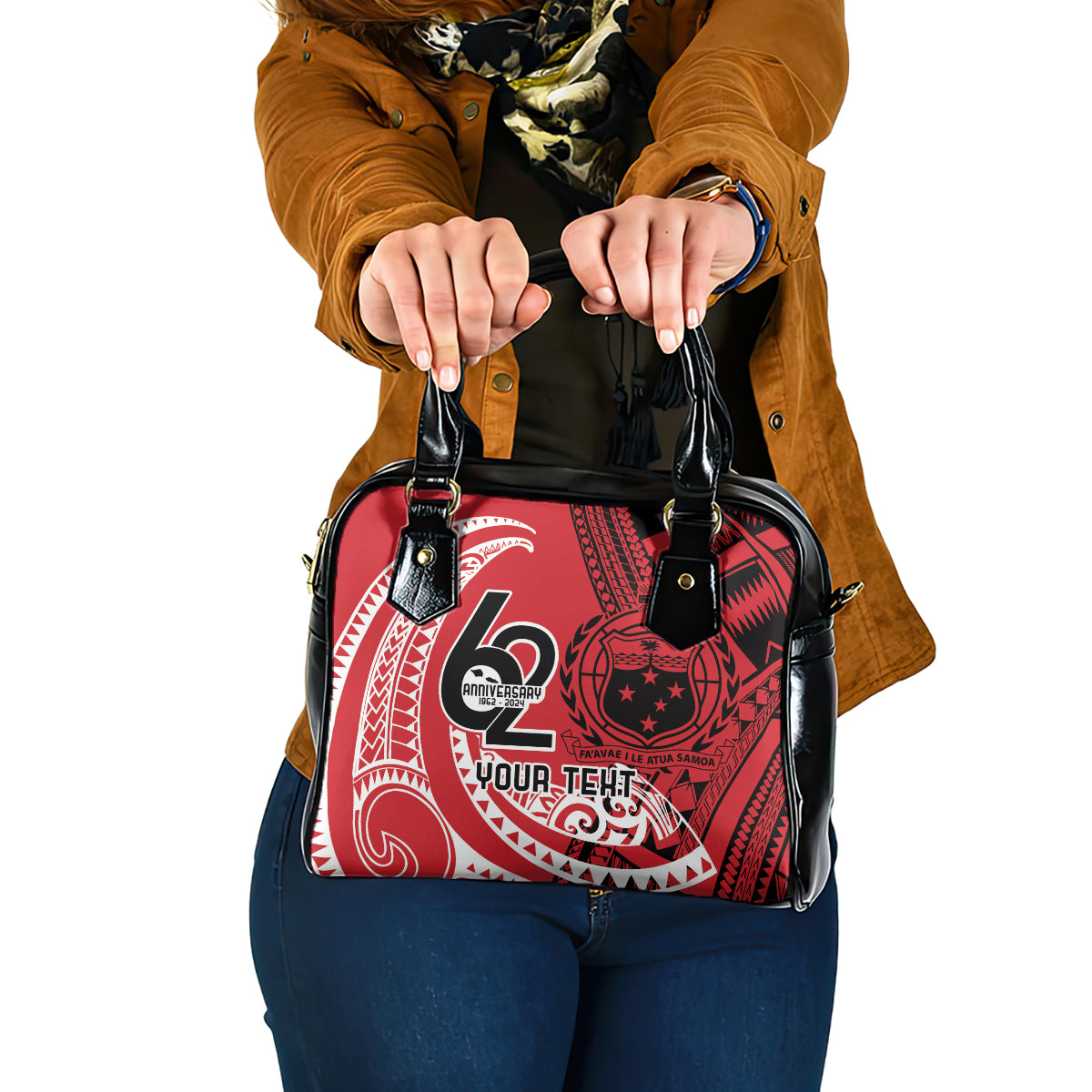 Custom Samoa Manuia le 62 Tausaga O le Tutoatasi Shoulder Handbag Samoan Tatau Red Art LT9 One Size Red - Polynesian Pride