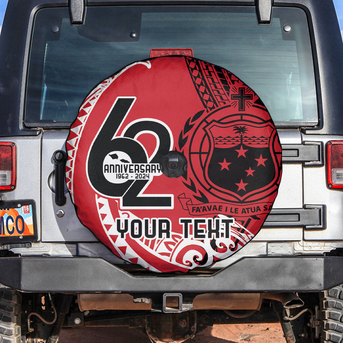 Custom Samoa Manuia le 62 Tausaga O le Tutoatasi Spare Tire Cover Samoan Tatau Red Art LT9 Red - Polynesian Pride