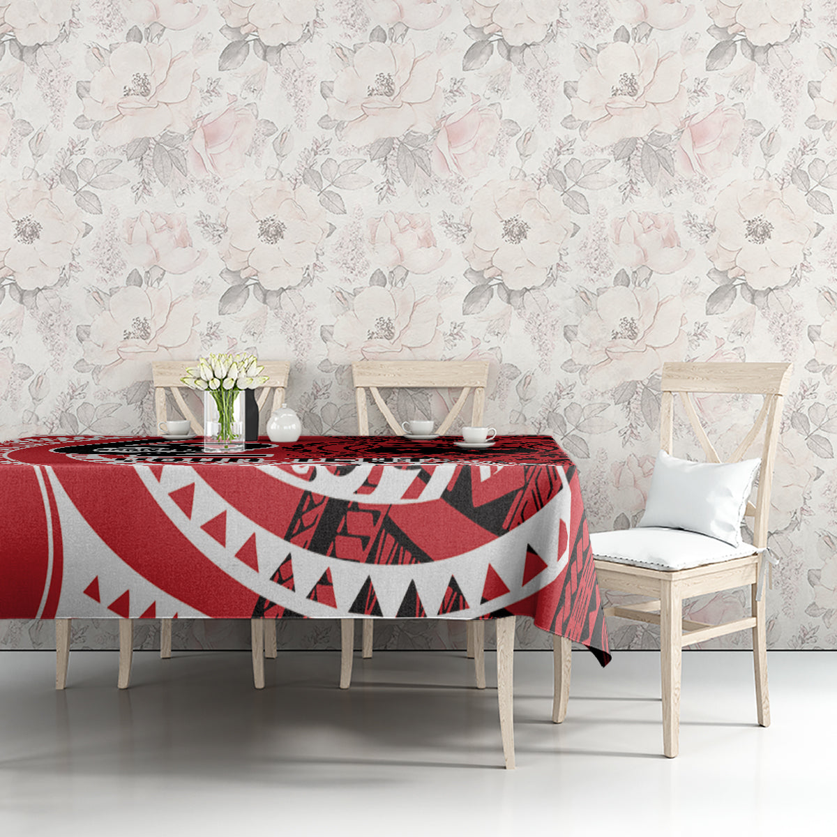 Custom Samoa Manuia le 62 Tausaga O le Tuto’atasi Tablecloth Samoan Tatau Red Art