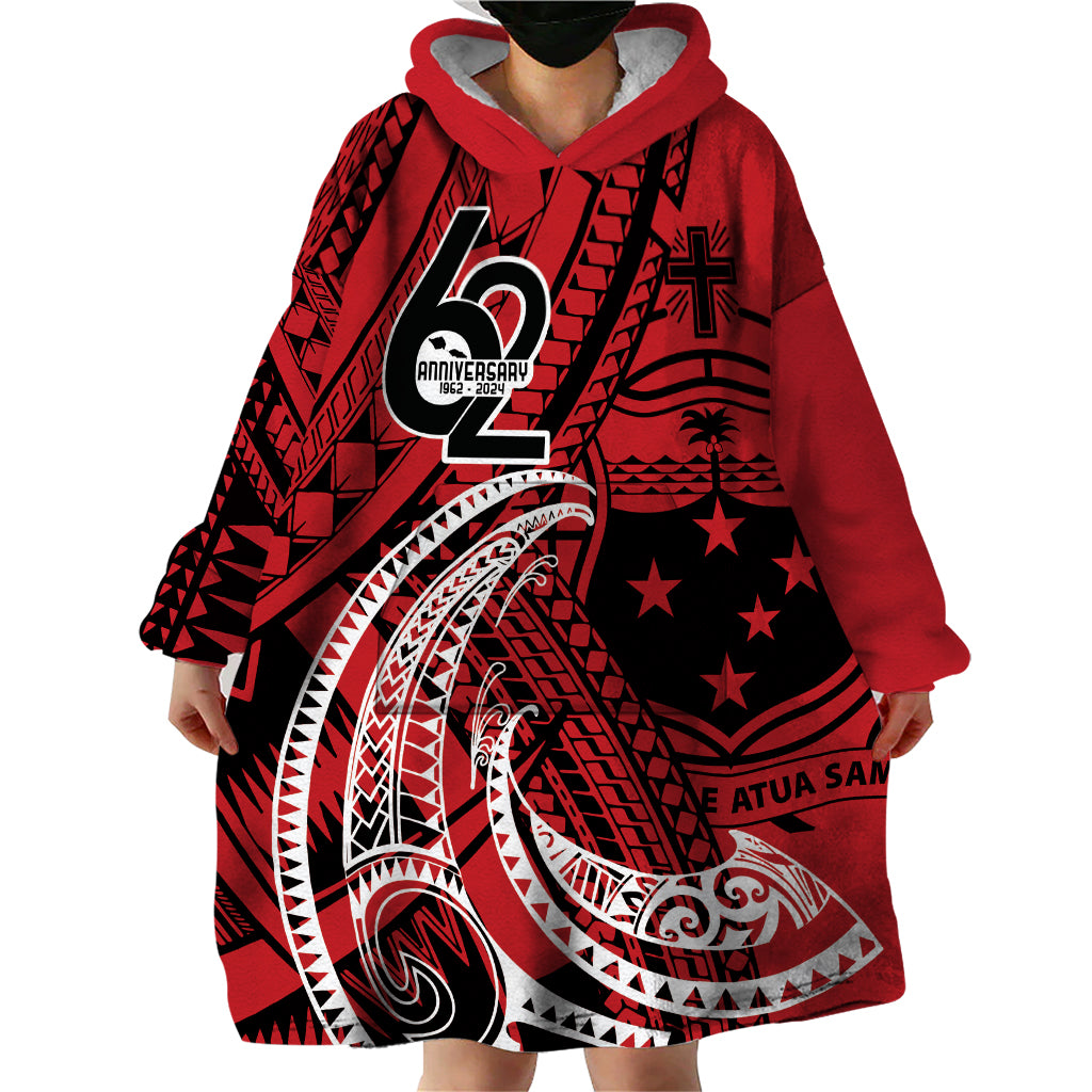 Custom Samoa Manuia le 62 Tausaga O le Tuto’atasi Wearable Blanket Hoodie Samoan Tatau Red Art