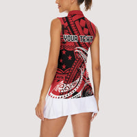 Custom Samoa Manuia le 62 Tausaga O le Tuto’atasi Women Sleeveless Polo Shirt Samoan Tatau Red Art