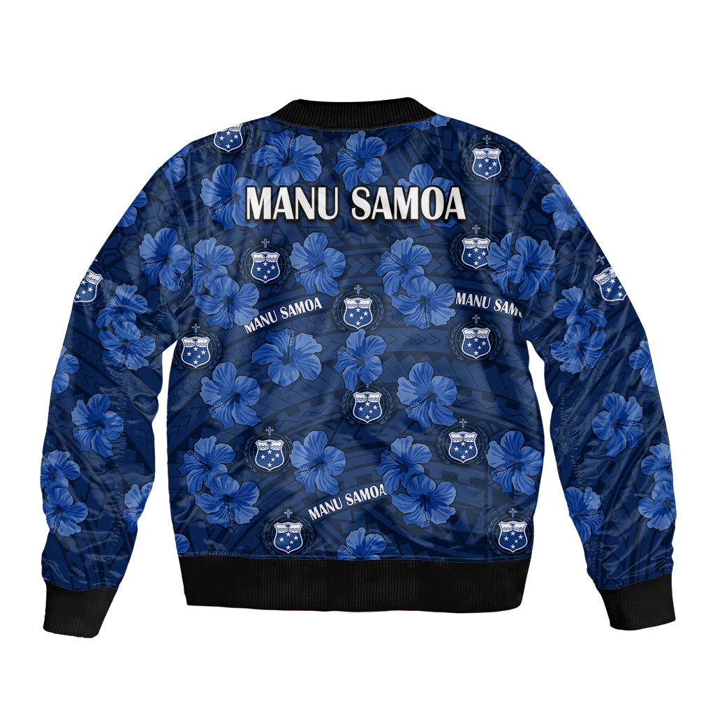 Manu Samoa Rugby Bomber Jacket Polynesian Style With Hibiscus LT9 - Polynesian Pride