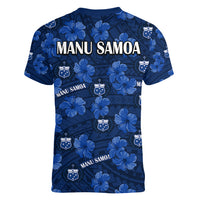 Manu Samoa Rugby Women V Neck T Shirt Polynesian Style With Hibiscus LT9 - Polynesian Pride