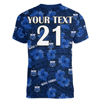 (Custom Text And Number) Manu Samoa Rugby Women V Neck T Shirt Polynesian Style With Hibiscus LT9 - Polynesian Pride