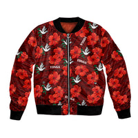 Tonga Rugby Bomber Jacket Polynesian Style With Hibiscus LT9 Unisex Red - Polynesian Pride