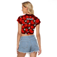 Tonga Rugby Raglan Cropped T Shirt Polynesian Style With Hibiscus LT9 - Polynesian Pride
