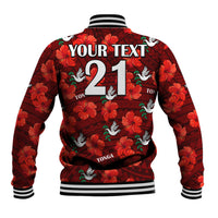(Custom Text And Number) Tonga Rugby Baseball Jacket Polynesian Style With Hibiscus LT9 - Polynesian Pride