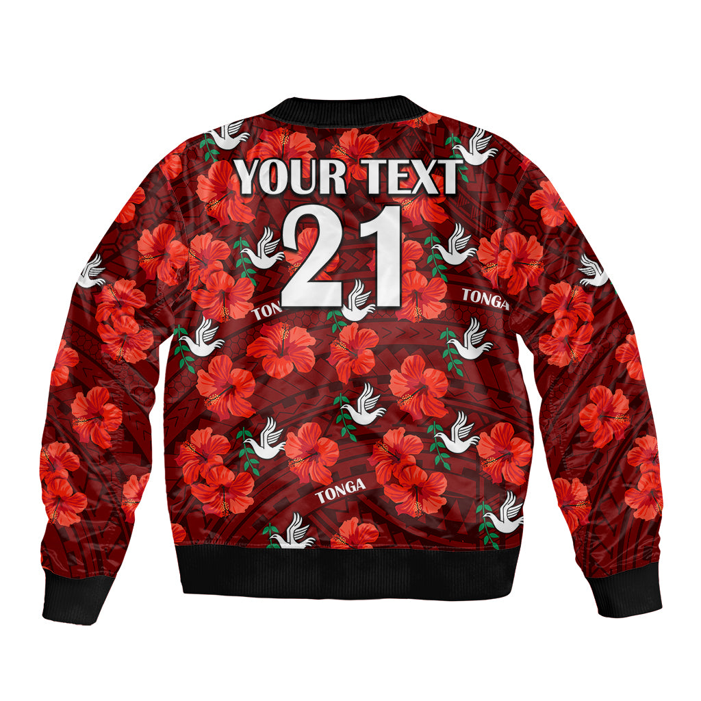 (Custom Text And Number) Tonga Rugby Bomber Jacket Polynesian Style With Hibiscus LT9 - Polynesian Pride