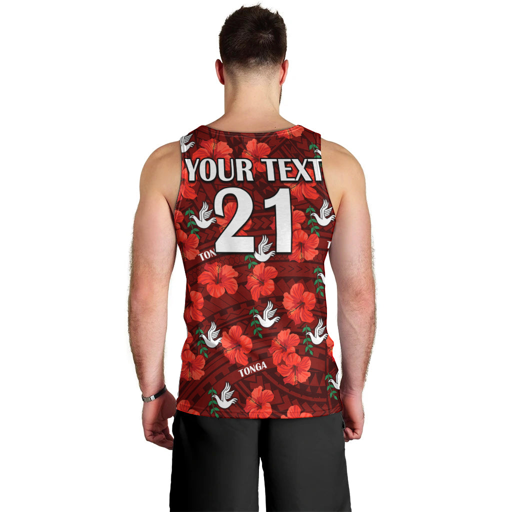 (Custom Text And Number) Tonga Rugby Men Tank Top Polynesian Style With Hibiscus LT9 - Polynesian Pride