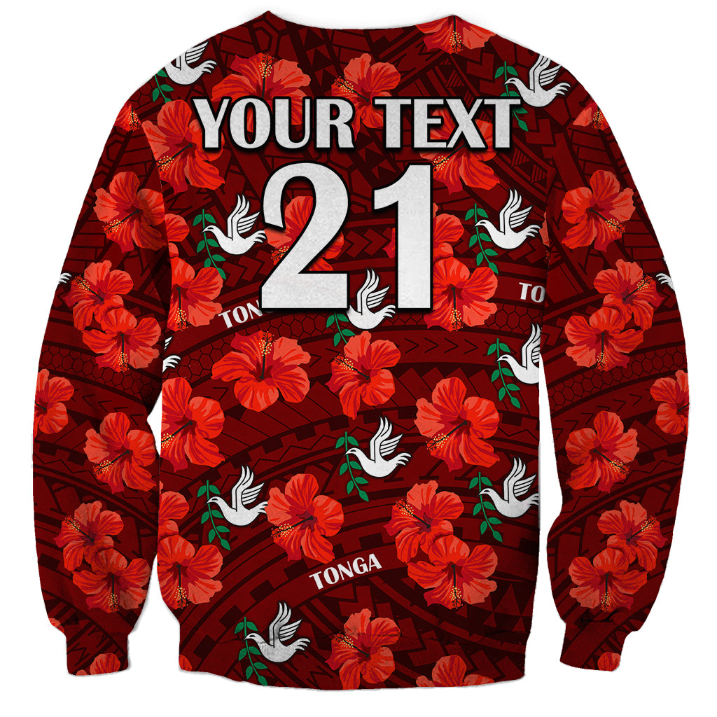 (Custom Text And Number) Tonga Rugby Sweatshirt Polynesian Style With Hibiscus LT9 - Polynesian Pride