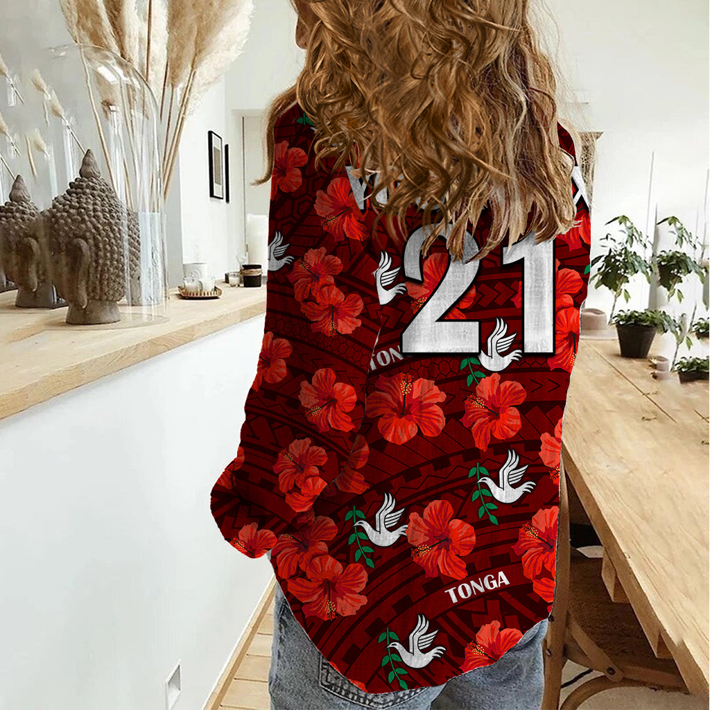 (Custom Text And Number) Tonga Rugby Women Casual Shirt Polynesian Style With Hibiscus LT9 - Polynesian Pride