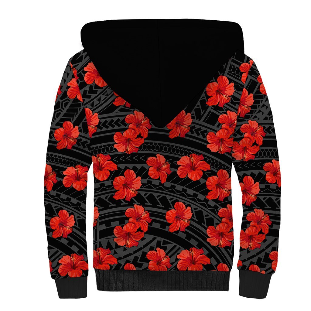 Polynesian Pride Hawaii Style With Hibiscus Sherpa Hoodie Black LT9 - Polynesian Pride