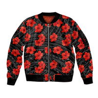 Polynesian Pride Hawaii Style With Hibiscus Sleeve Zip Bomber Jacket Black LT9 Unisex Black - Polynesian Pride