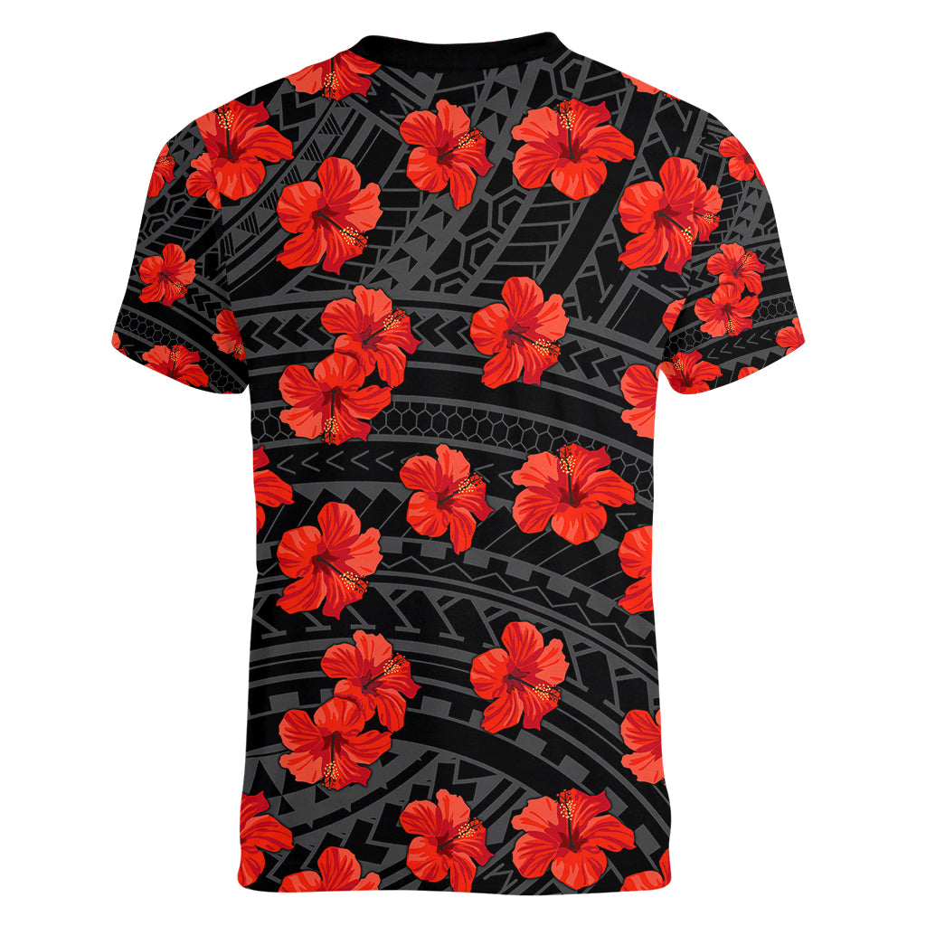 Polynesian Pride Hawaii Style With Hibiscus Women V Neck T Shirt Black LT9 - Polynesian Pride