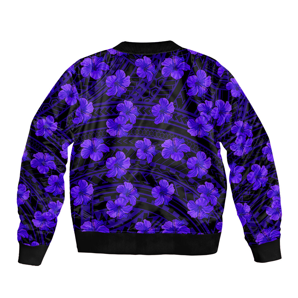 Polynesian Pride Hawaii Style With Hibiscus Sleeve Zip Bomber Jacket Blue LT9 - Polynesian Pride
